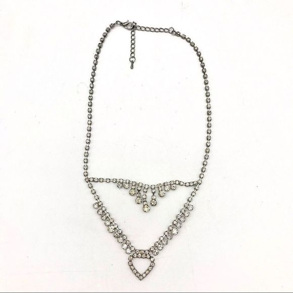Jewelry - 𝅺Double Drop Rhinestone Necklace Silver Vintage